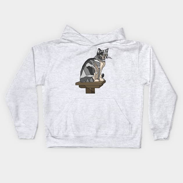 Grey Tabby Cat on Platform Kids Hoodie by Archit.Haus